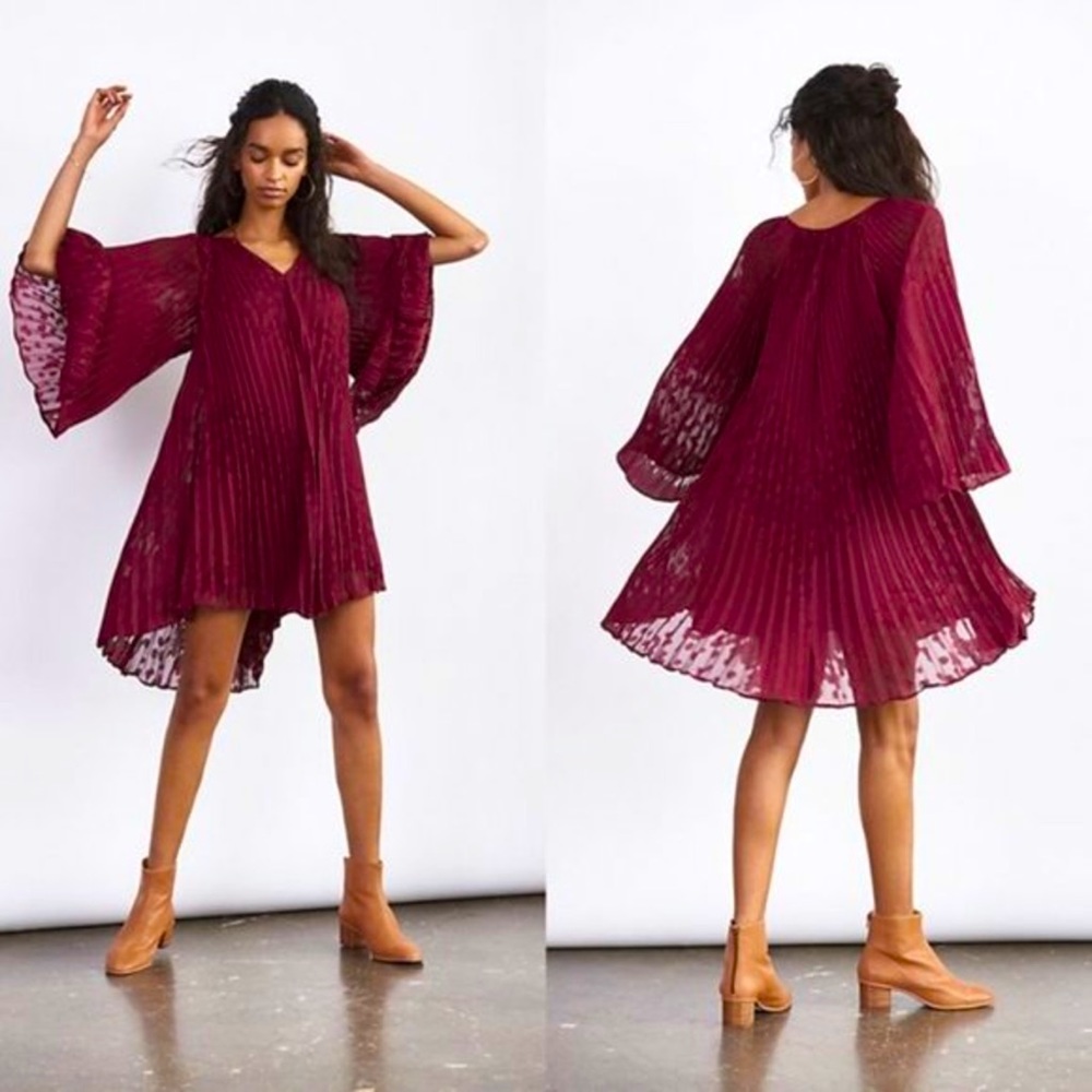 Anthropologie Toulon Pleated Mini Dress Plum